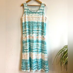 Coastal Cowgirl Elegant Blue and White Sleeveless Eyelet Layered Dress